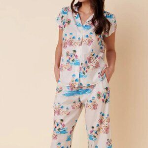 NWT Womens The Cat's Pajamas Santorini Luxe White Multi 2 Pc Set Top Bottom M
